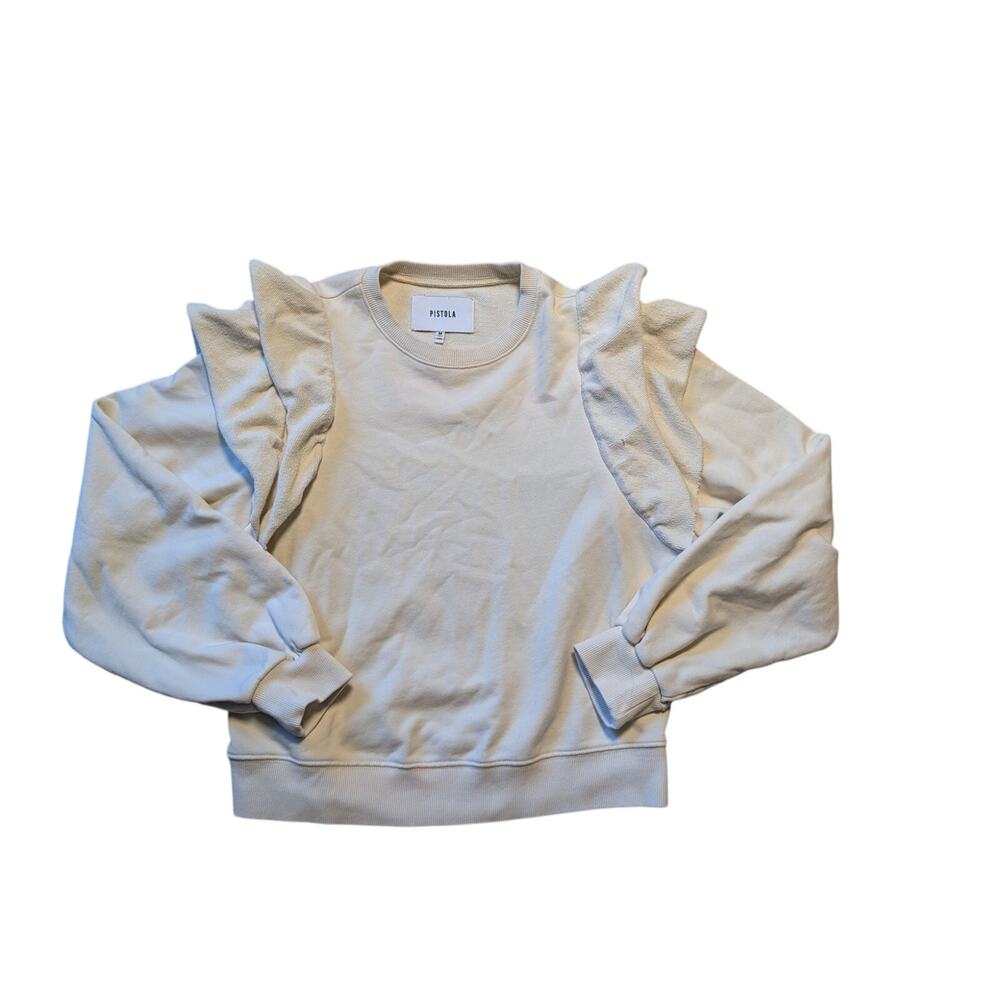Pistola Dylan Women's Ivory Ruffle Shoulder Crewneck Pullover Sweatshirt M